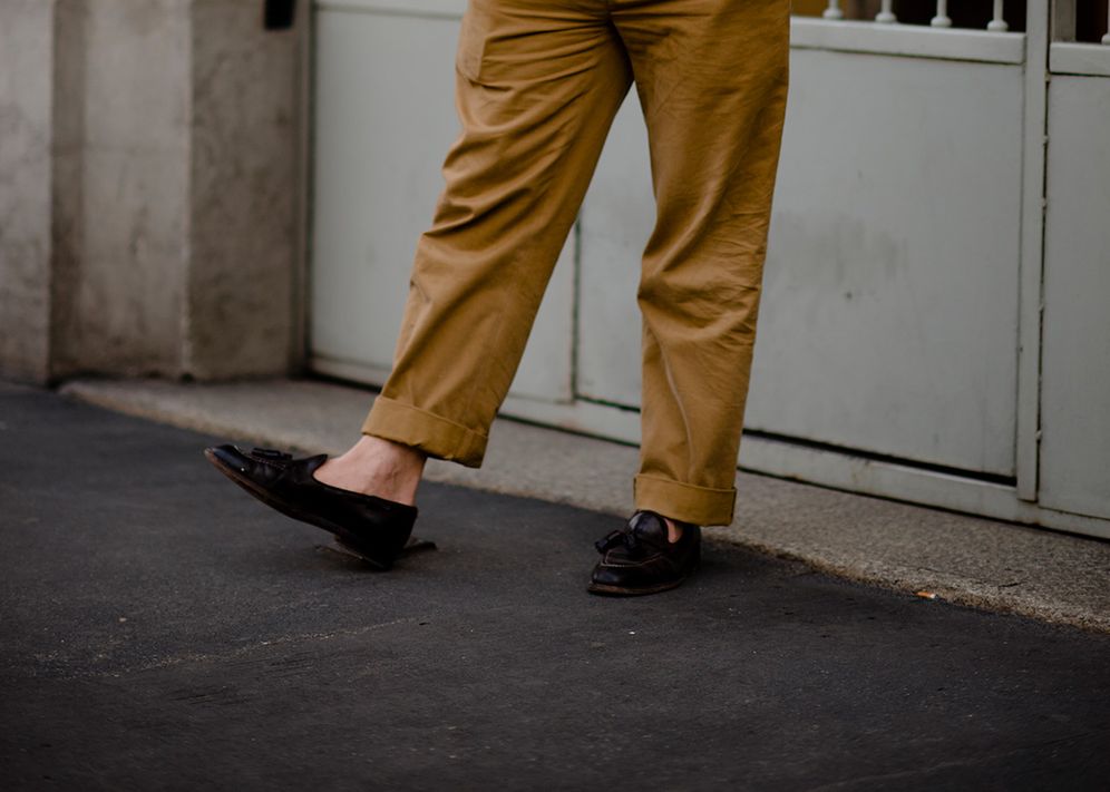 cropped trousers and loafers