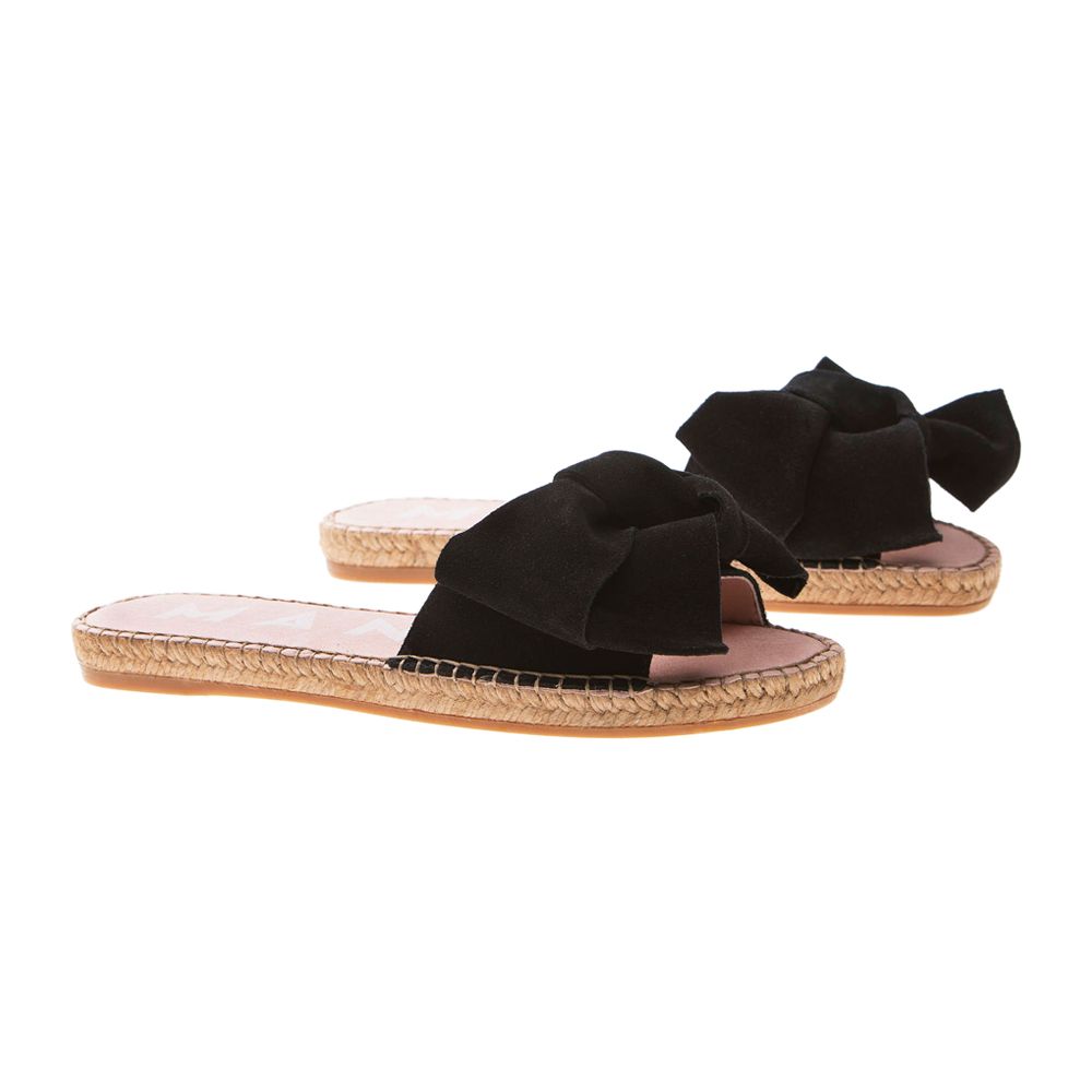 Manebí Black Suede Flat Hamptons Sandals with Floppy Bow | The Rake